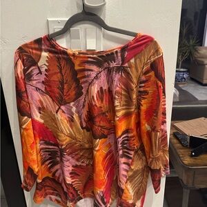 Allison Daley Red and Orange Leaf Print Blouse